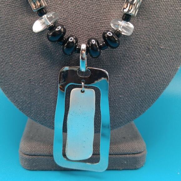 Chico's Long Beaded Necklace, Two Layer Pendant, Lucite Beads, Satin Cord, 34 In - Picture 5 of 13